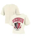 Pressbox Women's Cream Wisconsin Badgers Buckler Vintage Cropped T-shirt In Burgundy