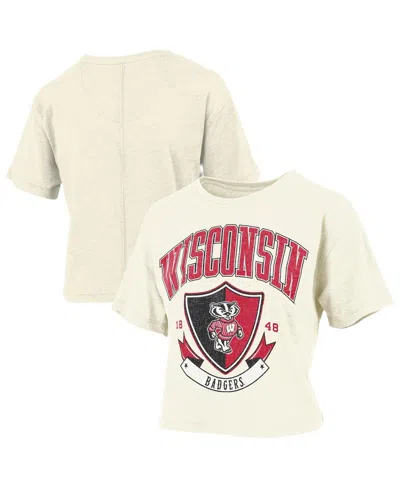 Pressbox Women's Cream Wisconsin Badgers Buckler Vintage Cropped T-shirt In White