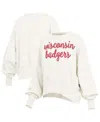 Pressbox Cream Wisconsin Badgers Oversized Chelsea Waist Length Pullover Sweatshirt In White