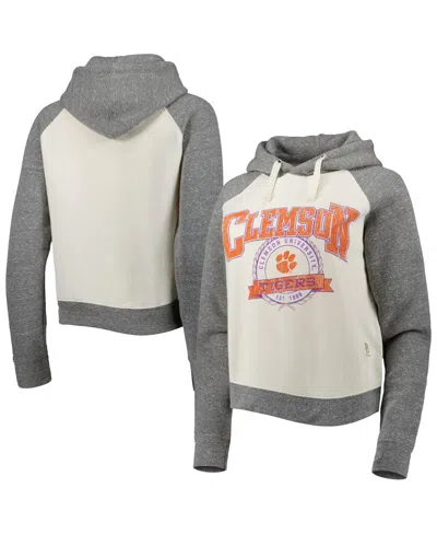 Pressbox Women's Cream/heather Gray Clemson Tigers Cody Tri-bend Raglan Pullover Hoodie