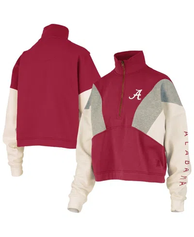 Pressbox Women's Crimson Alabama Crimson Tide Ferrara Color Block Quarter-zip Sweatshirt In Red