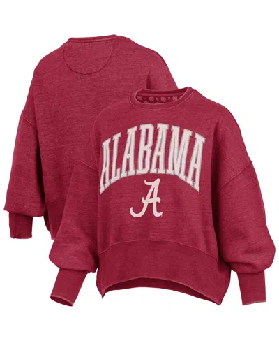 Pressbox Women's Crimson Alabama Crimson Tide Oversized Waist-length Crewneck Sweatshirt In Red