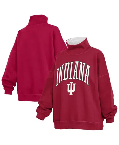 Pressbox Women's Crimson Indiana Hoosiers Oversized Mock Neck Sweatshirt In Burgundy