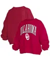 Pressbox Crimson Oklahoma Sooners Janise Arch Over Logo Waist Length Oversized Pullover Sweatshirt In Red