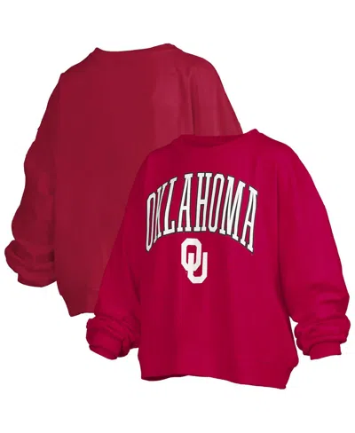 Pressbox Crimson Oklahoma Sooners Janise Arch Over Logo Waist Length Oversized Pullover Sweatshirt In Red