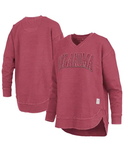Pressbox Women's Crimson Oklahoma Sooners Westin Poncho V-neck Pullover Sweatshirt In Red