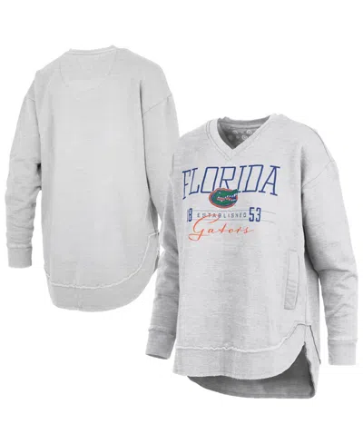 Pressbox Women's Florida Gators Marcus East Hall Poncho Graphic V-neck Sweatshirt In Heather Gray