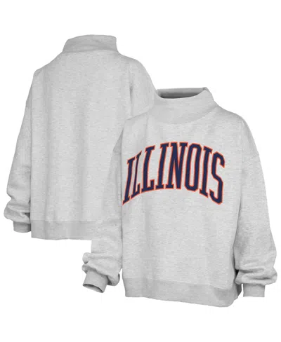 Pressbox Women's Gray Illinois Fighting Illini Oversized Nelson Mock Neck Sweatshirt
