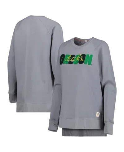 Pressbox Women's Gray Oregon Ducks Pinehurst Chenille Raglan Pullover Sweatshirt In Black