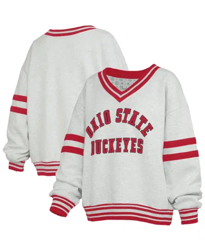 Pressbox Women's Gray/scarlet Ohio State Buckeyes Tackle Twill Oates V-neck Sweatshirt