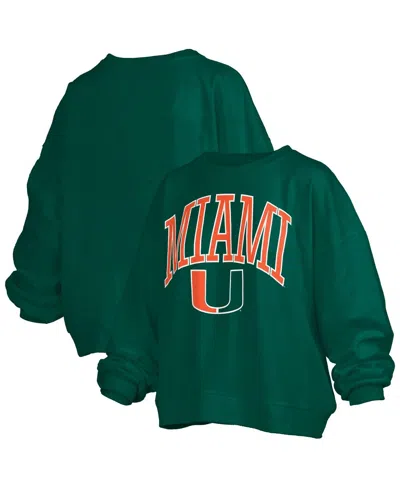 Pressbox Women's Green Miami Hurricanes Janise Arch Over Logo Waist Length Oversized Pullover Sweatshirt