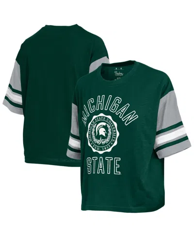 Pressbox Women's Green Michigan State Spartans Sunday Color Block Seal Slub T-shirt In Green,gray