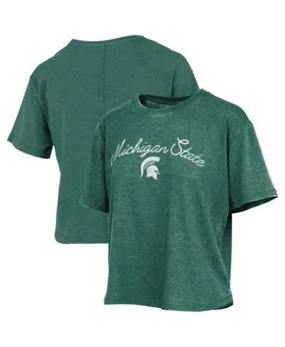 Pressbox Women's Green Michigan State Spartans Vintage Waist Length Script Over Logo T-shirt