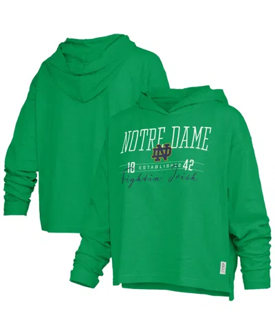 Pressbox Women's Green Notre Dame Fighting Irish Castillo Slub Waist Length Long Sleeve Hooded T-shirt