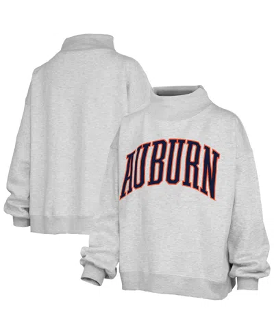 Pressbox Women's Heather Gray Auburn Tigers Oversized Nelson Mock Neck Sweatshirt In White