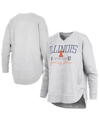 Pressbox Women's Heather Gray Illinois Fighting Illini Marcus East Hall Poncho V-neck Sweatshirt In White
