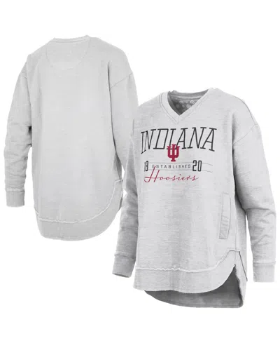 Pressbox Women's Heather Gray Indiana Hoosiers Marcus East Hall Poncho V-neck Sweatshirt