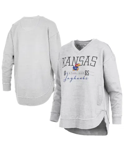 Pressbox Women's Heather Gray Kansas Jayhawks Marcus East Hall Poncho V-neck Sweatshirt In Silver