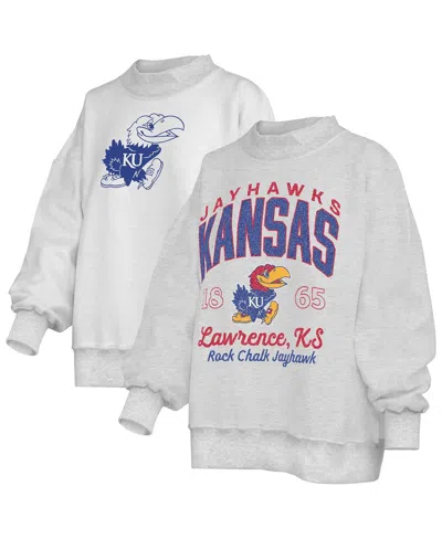 Pressbox Women's Heather Gray Kansas Jayhawks Reversible Sweatshirt In White