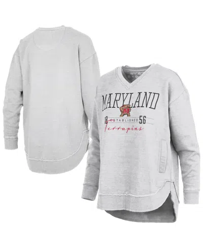 Pressbox Women's Heather Gray Maryland Terrapins Marcus East Hall Poncho V-neck Sweatshirt