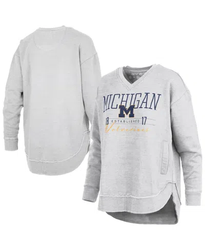 Pressbox Women's Heather Gray Michigan Wolverines Marcus East Hall Poncho V-neck Sweatshirt