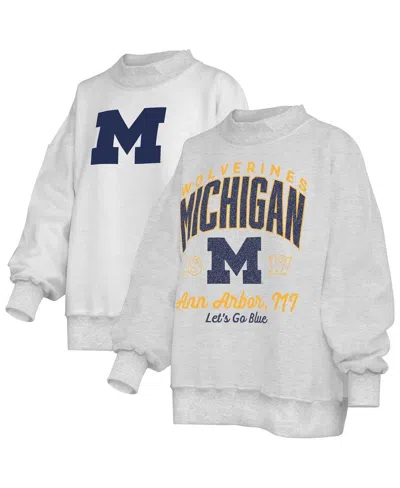 Pressbox Women's Heather Gray Michigan Wolverines Reversible Sweatshirt In White