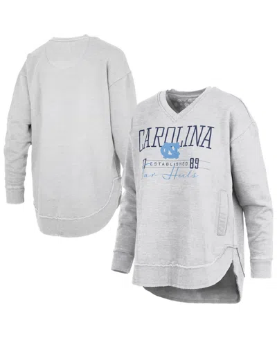 Pressbox Women's Heather Gray North Carolina Tar Heels Marcus East Hall Poncho V-neck Sweatshirt
