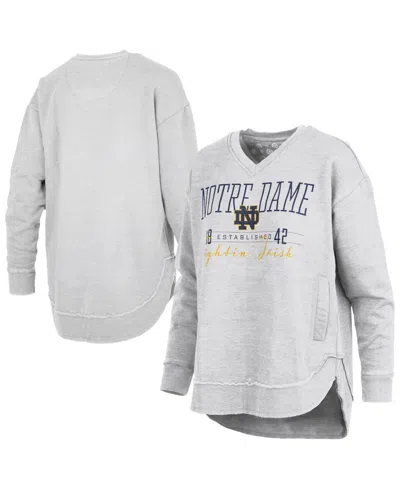 Pressbox Women's Heather Gray Notre Dame Fighting Irish Marcus East Hall Poncho V-neck Sweatshirt