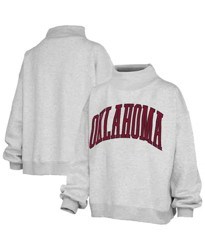 Pressbox Women's Heather Gray Oklahoma Sooners Oversized Nelson Mock Neck Sweatshirt