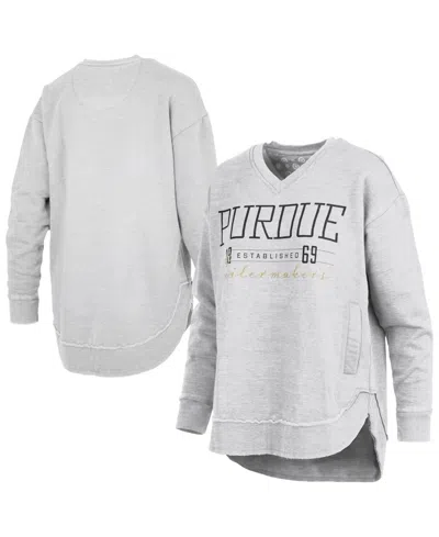 Pressbox Women's Heather Gray Purdue Boilermakers Marcus East Hall Poncho V-neck Sweatshirt
