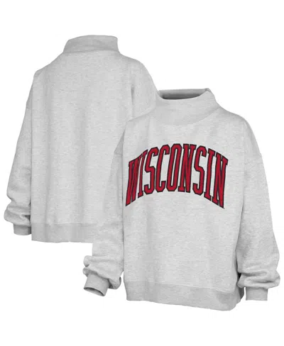 Pressbox Women's Heather Gray Wisconsin Badgers Oversized Nelson Mock Neck Sweatshirt