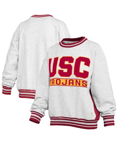 Pressbox Women's Heather Gray/cardinal Usc Trojans Endzone Crewneck Sweatshirt In White
