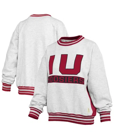 Pressbox Women's Heather Gray/crimson Indiana Hoosiers Endzone Crewneck Sweatshirt In White
