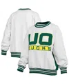 Pressbox Women's Heather Gray/green Oregon Ducks Endzone Crewneck Sweatshirt In Green