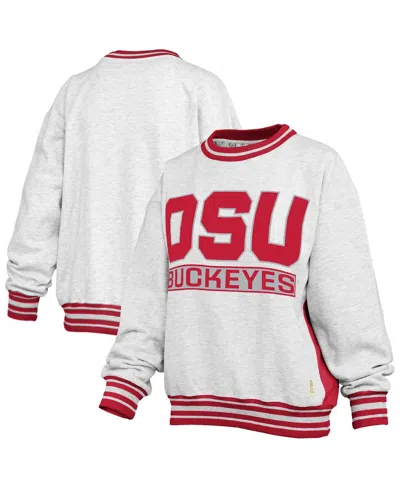 Pressbox Women's Heather Gray/scarlet Ohio State Buckeyes Endzone Crewneck Sweatshirt In Multi