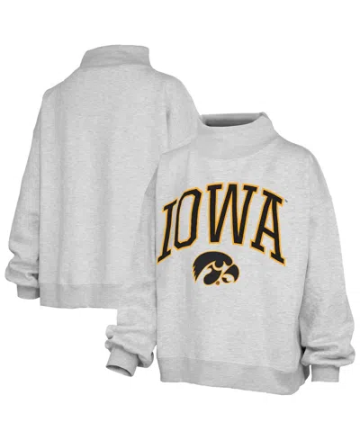 Pressbox Women's Iowa Hawkeyes Nelson Texture Lingo Mock Neck Oversized Fleece Sweatshirt In Gray