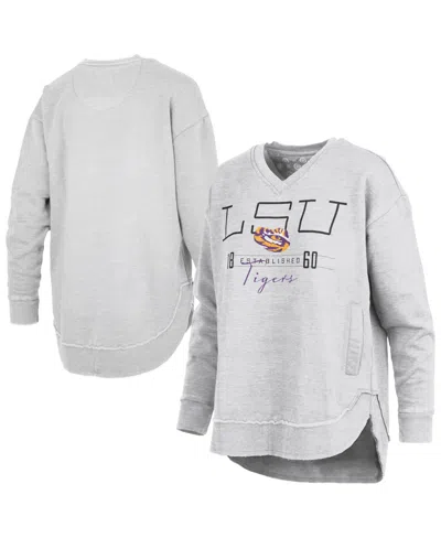 Pressbox Women's Lsu Tigers Marcus East Hall Poncho V-neck Sweatshirt In White