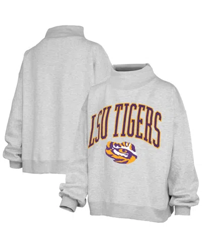Pressbox Women's Lsu Tigers Nelson Texture Lingo Oversized Mock Neck Fleece Sweatshirt In Gray