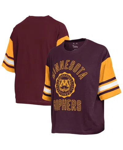 Pressbox Women's Maroon Minnesota Golden Gophers Sunday Color Block Seal Slub T-shirt In Maroon,gold
