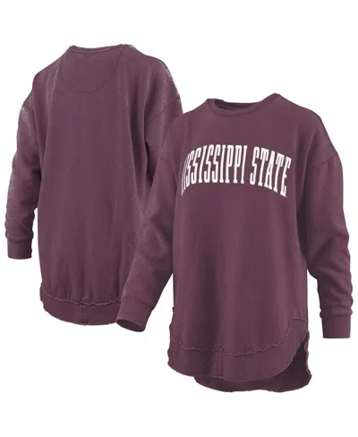 Pressbox Women's Maroon Mississippi State Bulldogs Melange Poncho Vintage Fleece Long Sleeve Pullover Sweatsh In Burgundy
