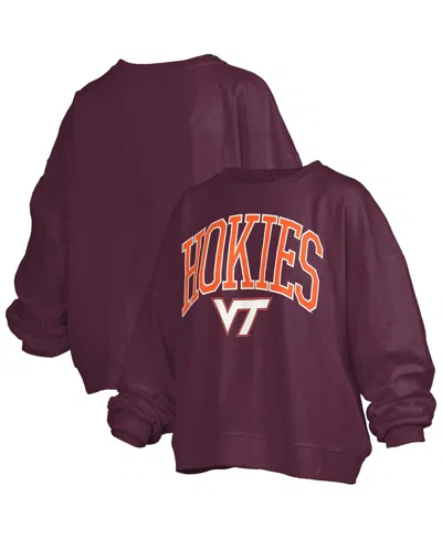Pressbox Women's Maroon Virginia Tech Hokies Janise Arch Over Logo Waist Length Oversized Pullover Sweatshirt