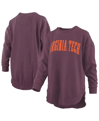 PRESSBOX WOMEN'S MAROON VIRGINIA TECH HOKIES MELANGE PONCHO VINTAGE FLEECE LONG SLEEVE PULLOVER SWEATSHIRT