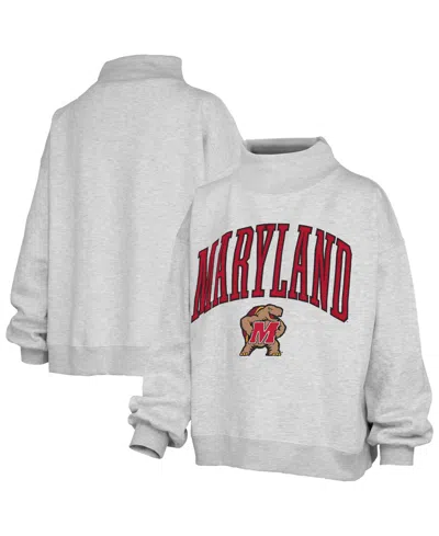 Pressbox Women's Maryland Terrapins Nelson Texture Lingo Mock Neck Dropped Shoulders Sweatshirt In Gray