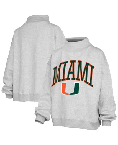 Pressbox Women's Miami Hurricanes Nelson Texture Lingo Mock Neck Oversized Fleece Sweatshirt In Gray