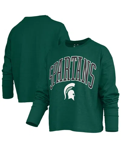Pressbox Women's Michigan State Spartans Motley Long-sleeve Dropped-shoulders Boxy-fit T-shirt In Green