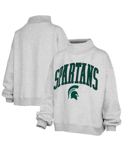 Pressbox Women's Michigan State Spartans Nelson Texture Lingo Oversized Mock Neck Graphic Fleece Sweatshirt In Gray