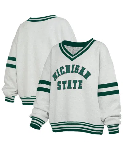 Pressbox Women's Michigan State Spartans Oates Tackle-twill Oversized V-neck Sweatshirt In Gray