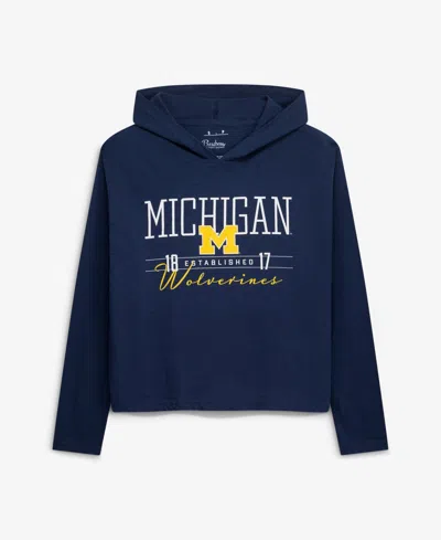 Pressbox Women's Michigan Wolverines Castillo Oversized Slub Hooded Long-sleeve T-shirt In Navy
