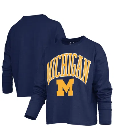 Pressbox Women's Michigan Wolverines Motley Boxy Burnout Long-sleeve T-shirt In Navy