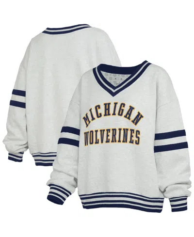 Pressbox Women's Michigan Wolverines Oates V-neck Tackle Twill Oversized Sweatshirt In Gray